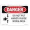 Signmission OSHA Sign, Do Not Put Hands Inside Work Area, 10in X 7in Rigid Plastic, 7" W, 10" L, Landscape OS-DS-P-710-L-1650 - alternate 1